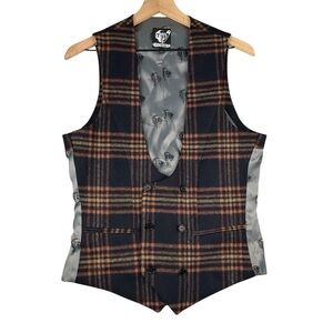 Twisted Tailor Vest Mens‎ 38R McLaren Waistcoat Navy Mustard Wool Blend